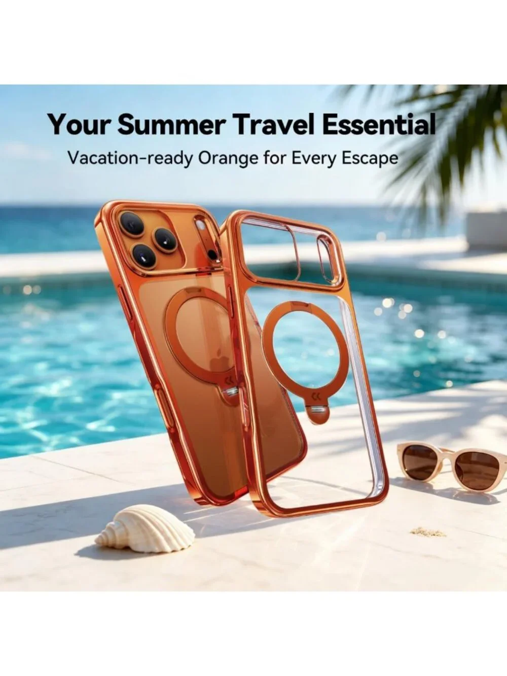 Glossy Orange 360° Spin Magnetic Stand Case for iPhone 17 Pro Max - Stylish